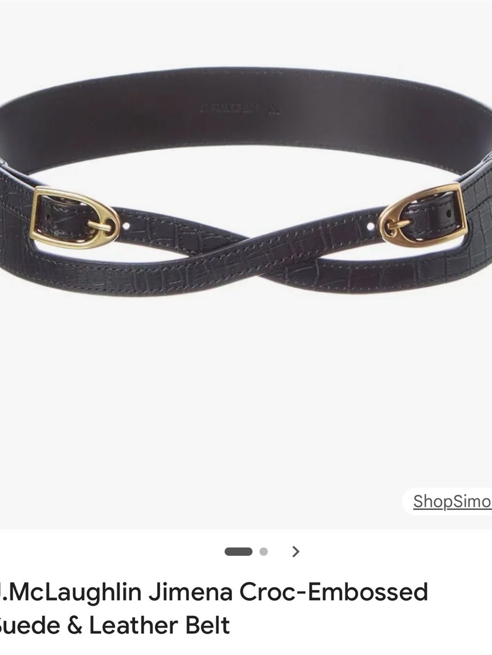 J. McLaughlin Black Croc-Embossed Leather Belt with Gold Buckles